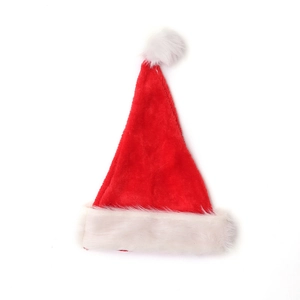 Classic red plush Santa hat with thick white faux fur trim and pom pom for Christmas