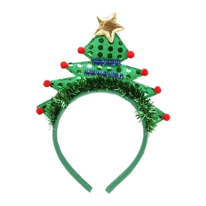 Christmas tree headband with green sequins and gold stars for holiday costume party