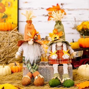 Fall Harvest Thanksgiving Gnomes Decorations Maple Leaf Straw Hat Hanging Leg Gnome Plush Faceless Doll For Autumn Home Table Decor