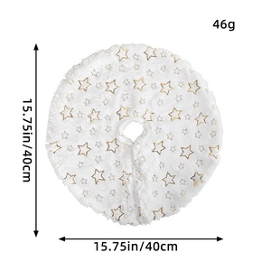 White plush Christmas tree skirt with gold star sequins and 40cm circular design