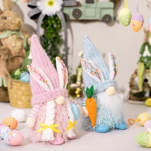 Easter Gnomes plush set with bunny ears and pastel colors for spring home decoration