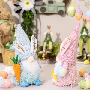 Easter Gnomes plush set with bunny ears and carrots for festive home decoration