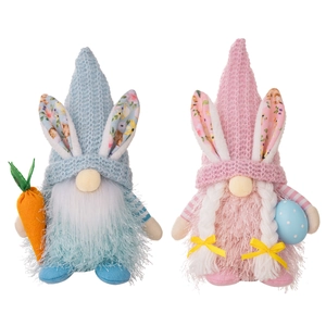 Easter gnome plush set with carrot and polka dot egg features rabbit ears and knitted hats