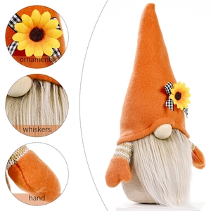 Autumn harvest gnome plush ornament with orange felt hat and sunflower details