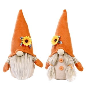 Set of two orange Harvest Festival gnomes with sunflowers and white beards for home decor
