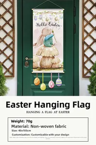 Detailed view of the 40x105cm Easter banner featuring watercolor rabbit and egg illustrations