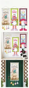 Detailed view of Easter hanging banners featuring gnomes and rabbits for home decoration