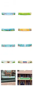 Detailed view of ten colorful Happy Easter garden banners and outdoor fence decorations