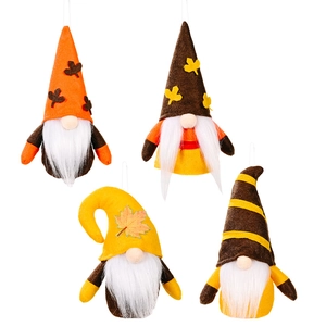 Autumn harvest gnome plush set with maple leaf patterns for Thanksgiving decoration