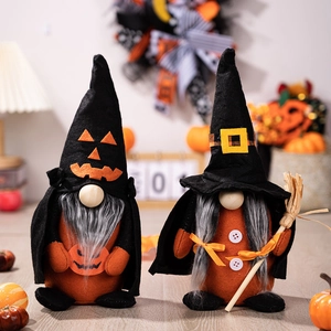 Gnomo di Peluche di Halloween Con Cappello da Strega Zucca Scopa Statuetta di Nano Senza Volto per Decorazione Tavolo Casa Festa