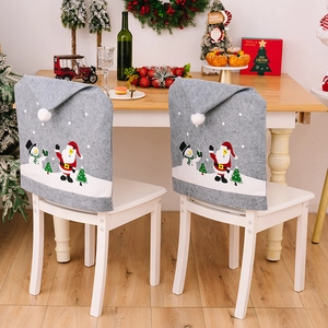 Christmas chair covers in grey felt featuring Santa and Snowman holiday prints