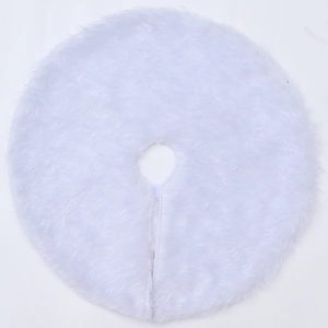 Plush white faux fur Christmas tree skirt with round opening for holiday decorations