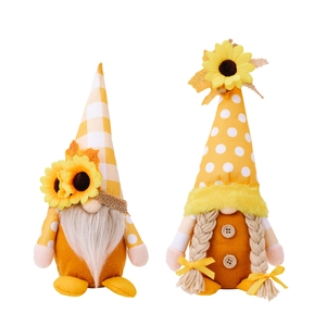 Lot de nains de Thanksgiving d'automne avec tournesols et chapeaux à carreaux jaunes