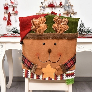 Christmas reindeer chair cover with 3D antlers and festive tassel for holiday home decor