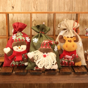 Weihnachten Kordelzug Geschenktüten Weihnachtsmann Schneemann Rentier Muster Leinenoptik Stoffbeutel Für Feiertagsparty Süßigkeiten Dekor