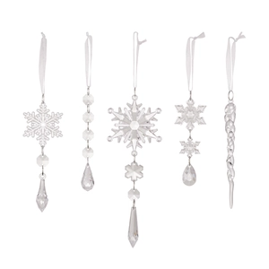 5-piece set of transparent acrylic Christmas ornaments with snowflakes and icicles pendants