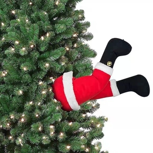 Gambe di elfo di Babbo Natale in peluche con campanelli per albero di Natale e decoro festivo
