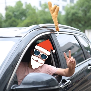 Christmas reindeer antlers for car decoration with plush brown fabric and window clips