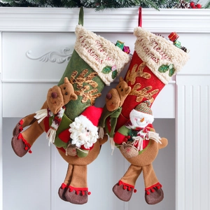 Large Christmas Stocking With 3D Santa Claus Reindeer Snowman Plush Doll Xmas Hanging Gift Bag For Fireplace Holiday Decor