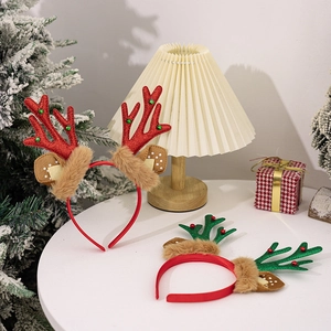 Serre-têtes bois de renne pailletés rouge et vert pour les fêtes et soirées de Noël