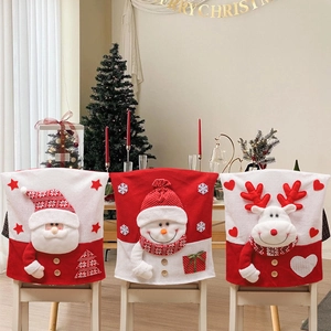 Housses de Chaise de Noël en Tricot Motif Père Noël Bonhomme de Neige Renne Salle à Manger Décoration Festive Maison Protecteur de Siège