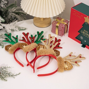 Lot de trois serre-têtes de renne de Noël avec paillettes colorées et fausse fourrure