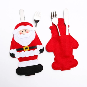 Portaposate a forma di Babbo Natale in feltro con coltello e forchetta in acciaio inox