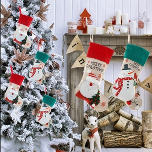 Christmas stockings set with Santa and snowman embroidery for holiday gift decorations
