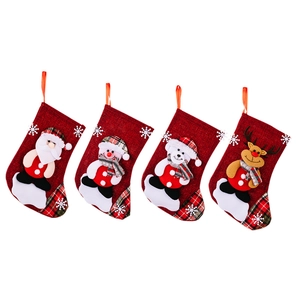 Linen Christmas stockings 4-pack featuring Santa, Snowman, Polar Bear, and Reindeer motifs