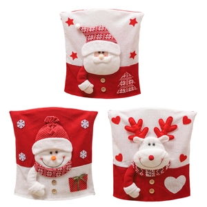 Lot de 3 housses de chaise de Noël 3D avec Père Noël, bonhomme de neige et renne en rouge