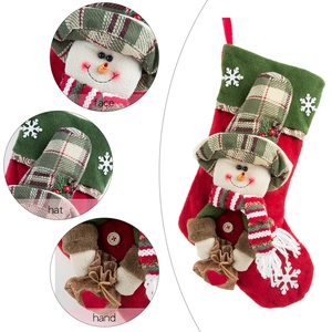 Christmas stocking gift bag with 3D snowman, snowflake embroidery and plaid details