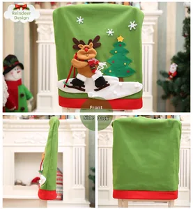Vista dettagliata del coprisedia natalizio verde con decorazioni festive a renna