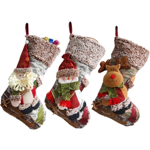 Set of 3 large Christmas stockings with Santa, Snowman and Reindeer characters