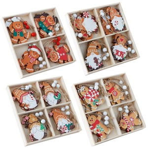 Lot de 12 décorations de Noël en bois peint avec bonshommes de pain d'épice et gnomes