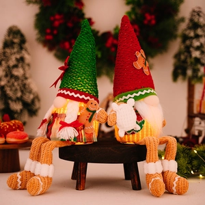 Lighted Christmas gnomes ornaments with gingerbread man hat and festive LED warm glow