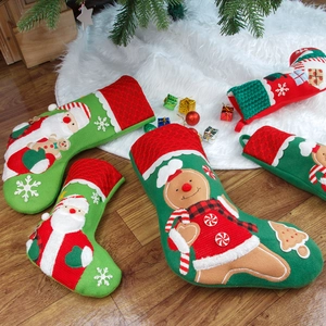 Christmas embroidered stockings set with Santa and Gingerbread Man for holiday decor