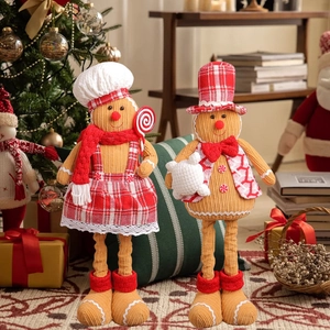 Christmas Gingerbread Man Retractable Plush Doll Ornament Gentleman And Chef Style Polyester Iron Festive Home Decoration