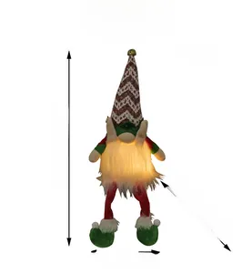 Detailed size chart of a glowing Christmas gnome plush with LED light and red knit hat