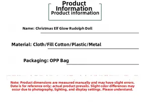 Detailed product specifications for the glowing Christmas elf gnome including materials