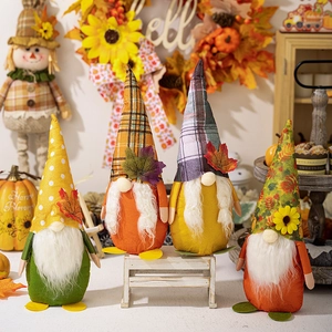 Autumn Thanksgiving Gnome Decorations Faceless Plush Doll Maple Leaf Sunflower Harvest Season Desktop Ornament Nordic Style Rudolf Figurine