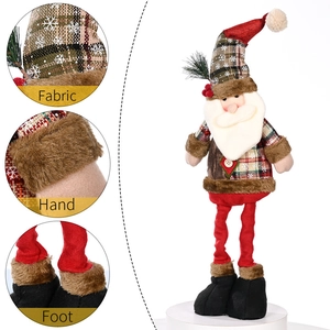 Retractable Christmas Santa doll with red plaid hat and long legs for festive decoration