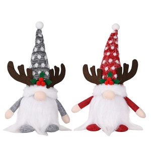 Set of two festive Christmas Gnomes with reindeer antlers and light-up Rudolf design