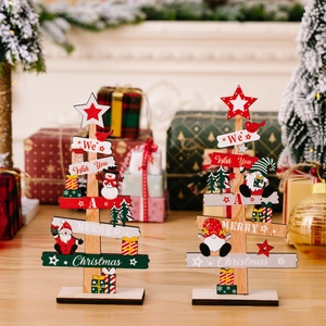 Lot de deux décorations de table sapin en bois avec motifs festifs de bonhomme de neige