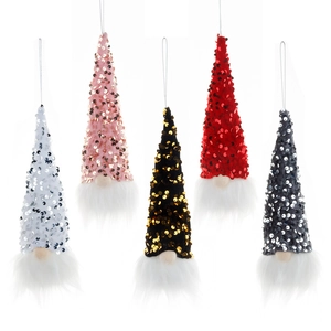 Set of 5 glowing Christmas sequin gnomes with plush beards for festive holiday decoration