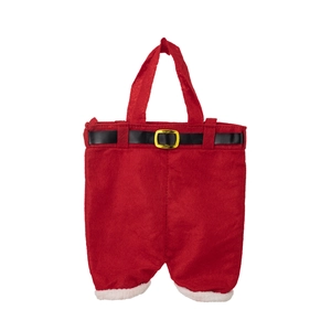 Sac cadeau pantalon de Père Noël avec ceinture noire et fourrure pour bouteilles de vin