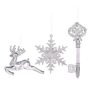 Décorations de Noël transparentes comprenant renne, flocon de neige et clé vintage sculptée