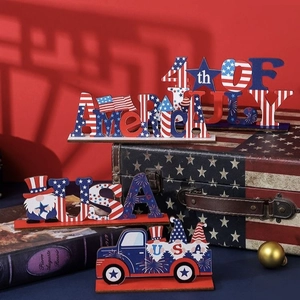 American Independence Day Wood Table Ornament July 4th USA America Letters Gnome Truck Desktop Decor Patriotic Party Supplies