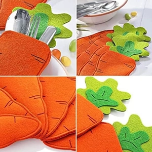 Carrot shaped felt silverware holder for Easter table decoration set of four views