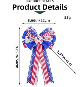 Detailed size specifications of Independence Day bow with stars and stripes pattern