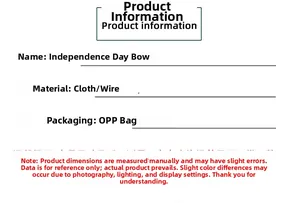 Specifications chart for US Independence Day bows made of high-quality fabric and iron wire